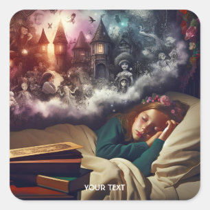 Sticker Carré Imaginaire mignon Dormir fille rêve