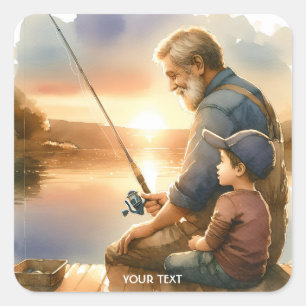 Sticker Carré Imaginaire mignon grand-père enseignant Poisson