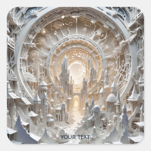 Sticker Carré Imaginaire mignon Kirigami City Blanc