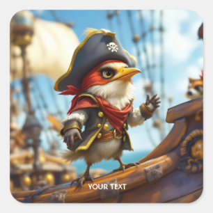Sticker Carré Imaginaire mignon oiseau capitaine Pirate
