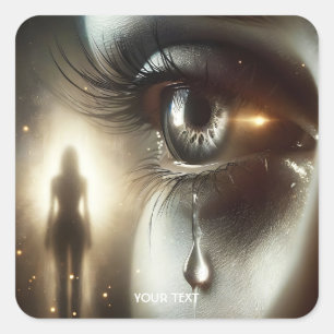 Sticker Carré Imaginaire mignon Pleurant fille oeil