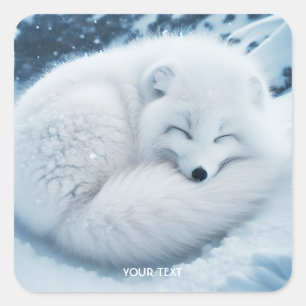 Sticker Carré Imaginaire mignon renard blanc neige