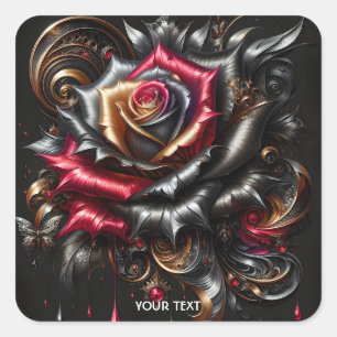 Sticker Carré Imaginaire mignon Rose Rouge Filigree