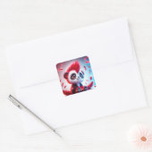Sticker Carré Imaginaire mignon rouge Panda bébé (Enveloppe)