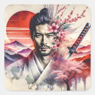 Sticker Carré Imaginaire mignon Samurai Sun Katana