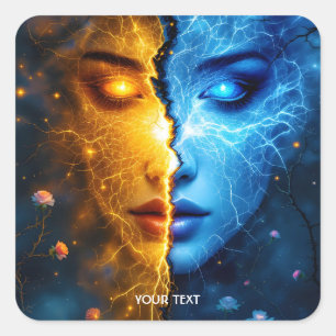 Sticker Carré Imaginaire mignon visage jaune bleu