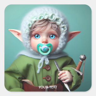 Sticker Carré Imaginaire mignonne Bébé robe verte