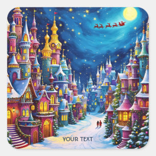 Sticker Carré Imaginaire Mignonne Christmas Eve Town