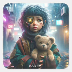 Sticker Carré Imaginaire mignonne Cyber fille ours