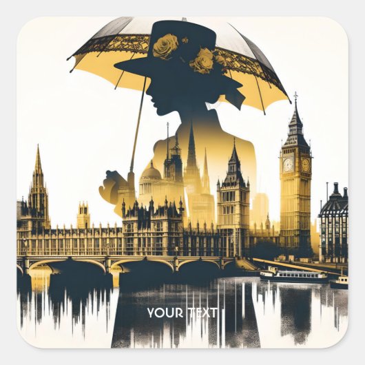 Sticker Carré Imaginaire mignonne dame Vieux Londres (Devant)