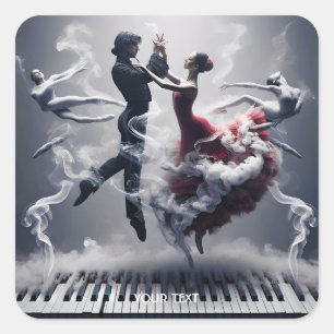 Sticker Carré Imaginaire Mignonne danseuse Ballerina Piano