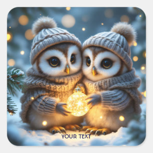 Sticker Carré Imaginaire Mignonne Deux Chouettes Bébé