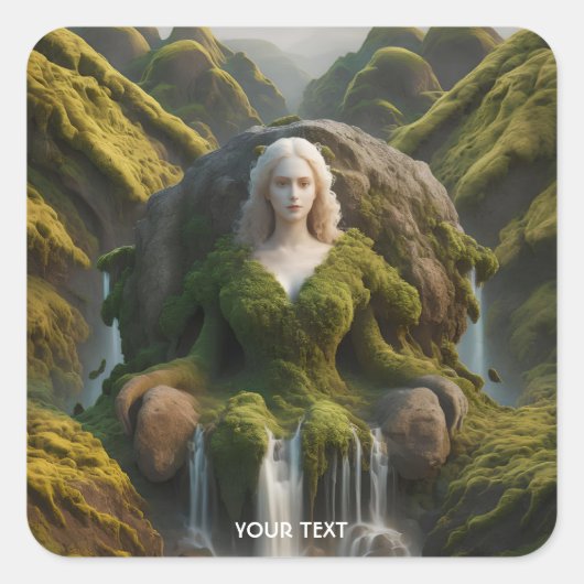 Sticker Carré Imaginaire mignonne femme Moss cascade (Devant)