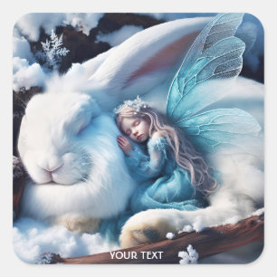 Sticker Carré Imaginaire mignonne fille couchant lapin