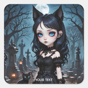 Sticker Carré Imaginaire mignonne fille en noir