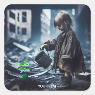 Sticker Carré Imaginaire mignonne fille Plante d'eau