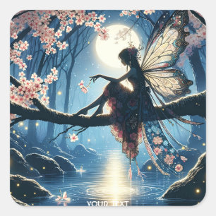 Sticker Carré Imaginaire mignonne fille Sakura Tree
