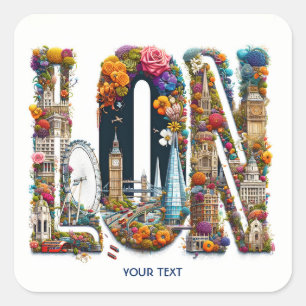 Sticker Carré Imaginaire Mignonne London Building Flowers