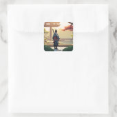 Sticker Carré Imaginaire Pixel Art Mignonne Samurai (Sac)
