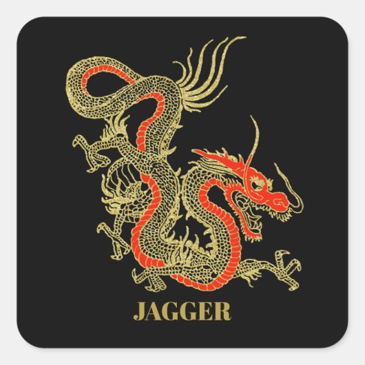 Sticker Carré Imaginaire rouge noir Dragon chinois (Devant)