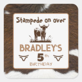 Sticker Carré Impression Animale Stampidé De Bétail Marron Anniv (Devant)
