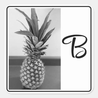 Sticker Carré Impression BW initiale simple photo ananas