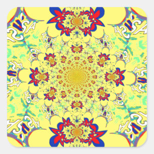Sticker Carré Impression d'art de design damassé floral coloré b
