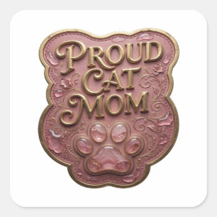 Sticker Carré Impression d'autocollant Unique Gold PROUD CAT MOM