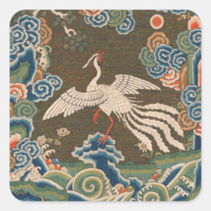 Sticker Carré Impression de broderie en soie blanche antique chi