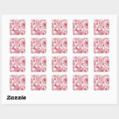 Sticker Carré Impression Jacobean rouge (Feuille)
