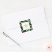 Sticker Carré Imprimé Tropical Chic Designer Aquarelle Noir (Enveloppe)