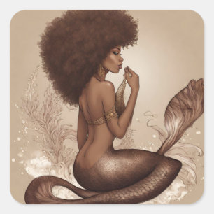 Sticker Carré Imprimer Brown Sirène Afro Art
