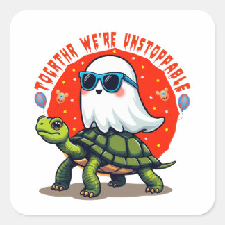 Sticker Carré Inarrêtable Fantôme et Tortue Aventure Design