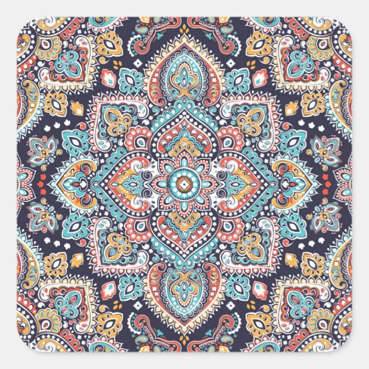 Sticker Carré Indian Paisley : Motif ethnique mandala (Devant)