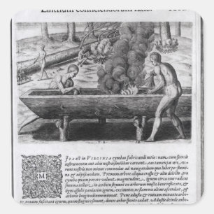 Sticker Carré Indiens de la Virginie faisant des bateaux de