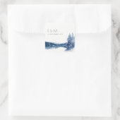 STICKER CARRÉ INDIGO INK BLUE MOUNTAIN LAKE MARIAGE MONOGRAMME (Sac)