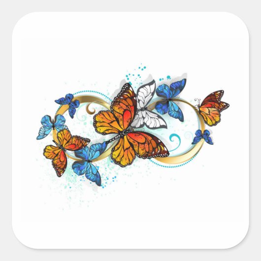 Sticker Carré Infinité de papillons monarques (Devant)