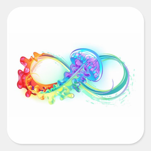 Sticker Carré Infinity avec Rainbow Jellyfish (Devant)