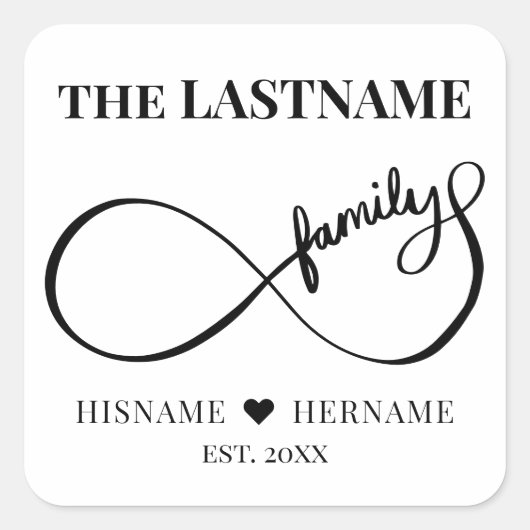 Sticker Carré Infinity Personalized Family Name and Est. Date (Devant)