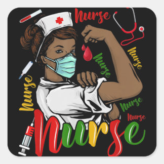 Sticker Carré Infirmière afro-américaine Noire Histoire Mois Fie