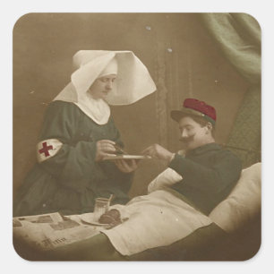 Sticker Carré Infirmière blessée WWI de soldat et de Français