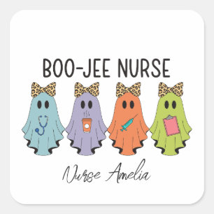 Sticker Carré Infirmière Boo-Jee Halloween Fantôme Nom Personnal
