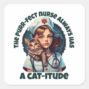 Sticker Carré Infirmière de chats à usage péremptoire