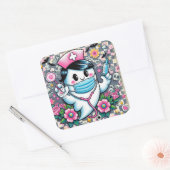 Sticker Carré Infirmière fantôme d'Halloween avec masque et seri (Enveloppe)