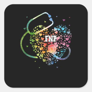 Sticker Carré Infirmière Fnp Aquarelle Amour Cœur Stéthoscope Ch