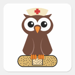 Sticker Carré Infirmière Owl (avec bandaid)