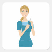 Sticker Carré Infirmière souriante avec seringue (Devant)