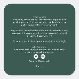 Sticker Carré Ingrédients de produits de beauté biologiques vert