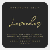 Sticker Carré Ingrédients de savon faits main modernes noir or (Devant)