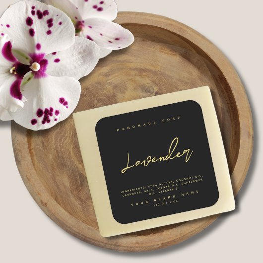 Sticker Carré Ingrédients de savon faits main modernes noir or